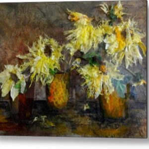 Three Pots of Sunflowers Metal Print