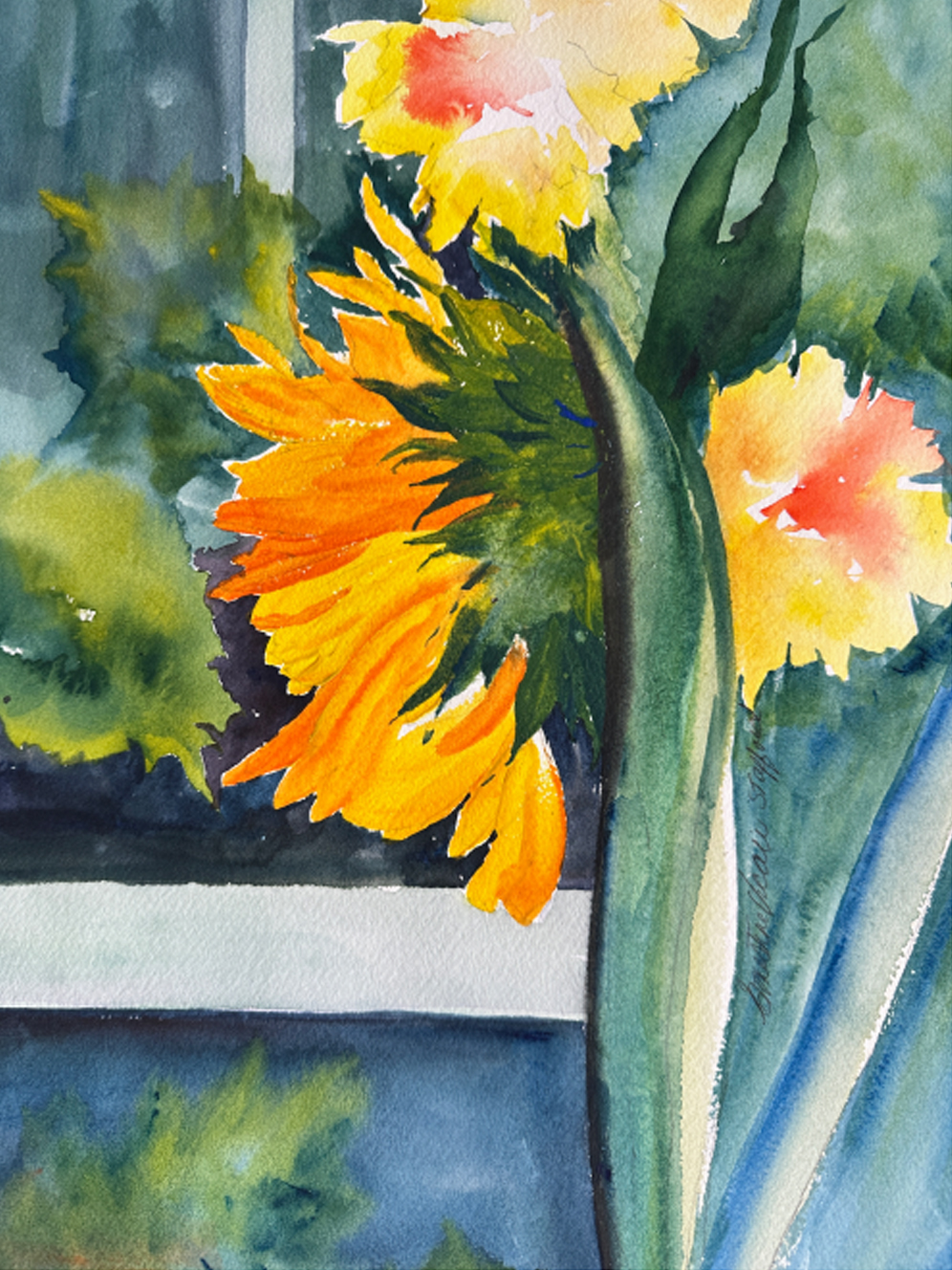 Shy Sunflowers - Original Watercolor