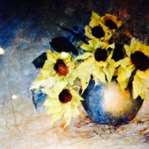 Yellow Sunflowers in a Blue Vase
