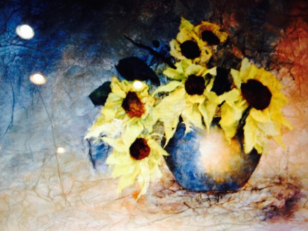Yellow Sunflowers in a Blue Vase
